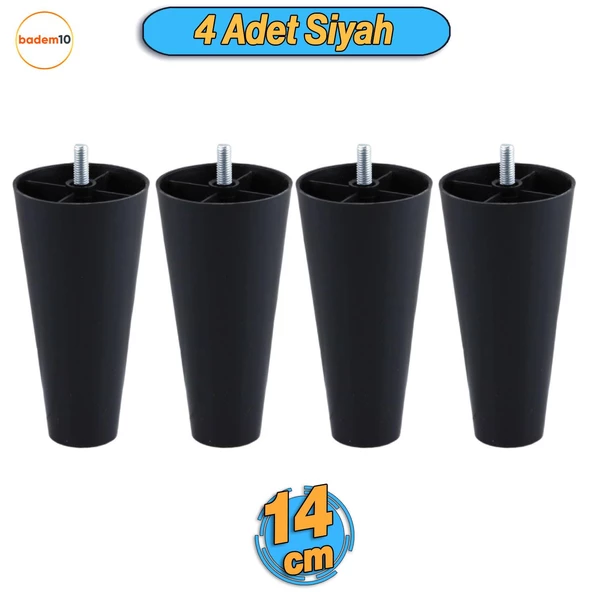 4 Adet Düz Plastik Ayak 14 cm Mobilya Sehpa Kanepe Tv Ünitesi Koltuk Ayağı Baza Ayakları Siyah
