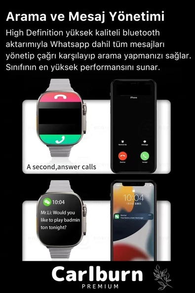 Ultra 7 in 1 Strap Bluetooth Arama Yanıtlama Bildirim Kasa Koruma Akıllı Saat + 7 Renkli Kordon - 4