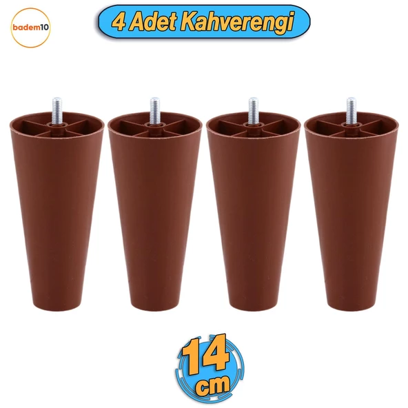 4 Adet Düz Plastik Ayak 14 cm Mobilya Sehpa Kanepe Tv Ünitesi Koltuk Ayağı Baza Ayakları Kahverengi