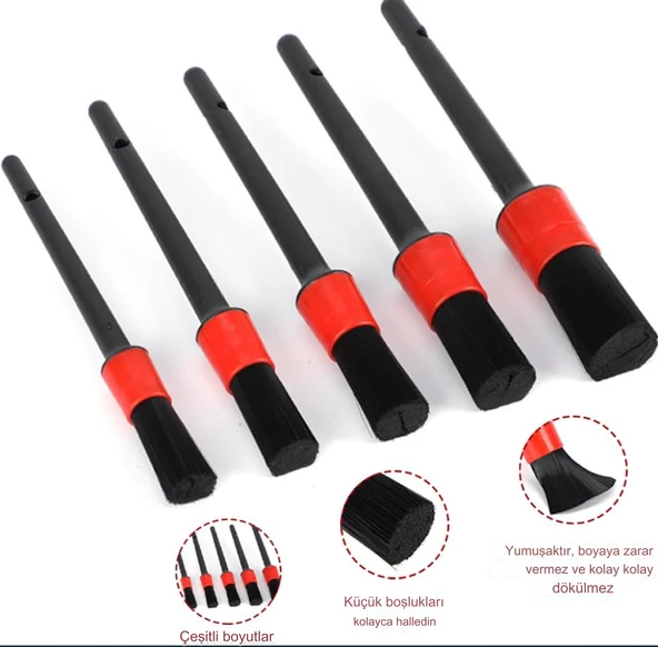 5  Parça Araç Detaylı Temizlik Fırçası İç Dış motor Temizlik Fırça Seti - 2