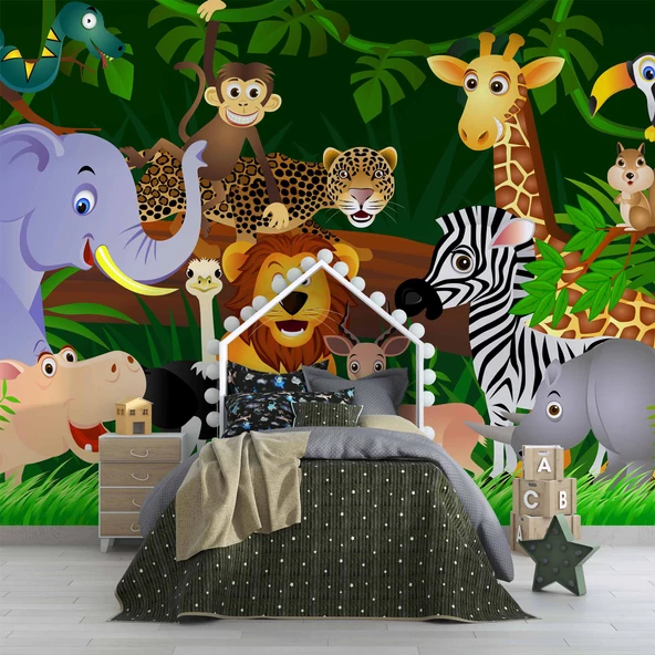 Hayvanat Bahçesi Çocuk Odası Duvar Kağıdı Baskı - Resim 4