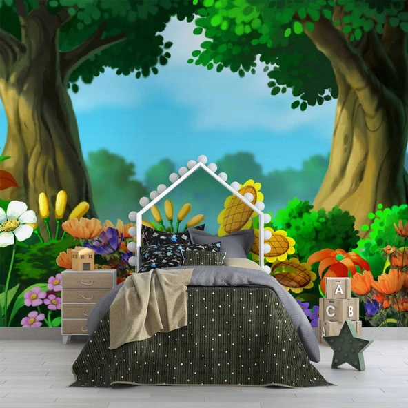Orman Çiçekleri Çocuk Odası Duvar Kağıdı Baskı - Resim 4