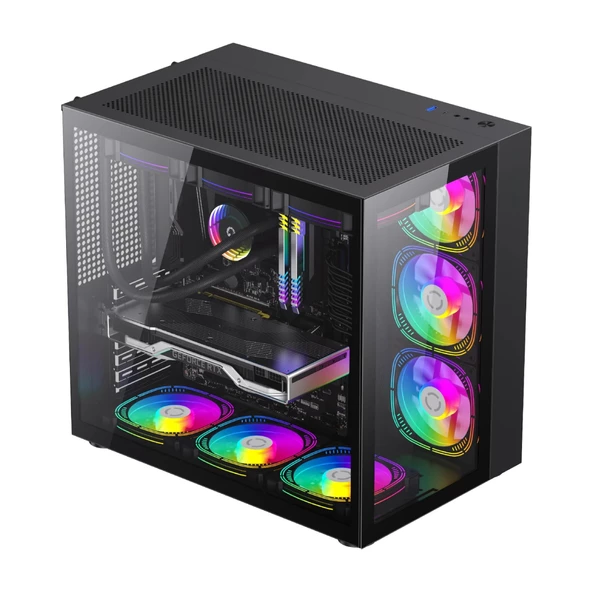 SNT WARZONE II Midi Tower 7x120 Mm. Argb Uzaktan Kumanda Atx Siyah Gaming Kasa - 2