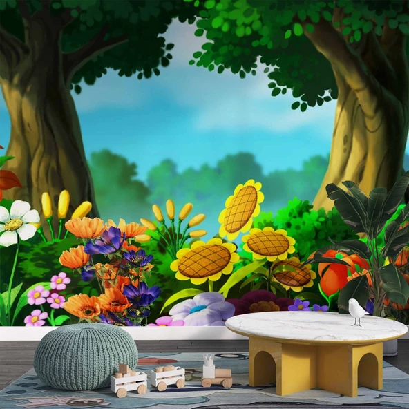 Orman Çiçekleri Çocuk Odası Duvar Kağıdı Baskı - Resim 3