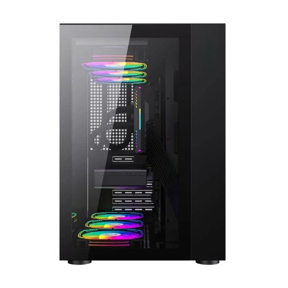 SNT WARZONE II Midi Tower 7x120 Mm. Argb Uzaktan Kumanda Atx Siyah Gaming Kasa - 3