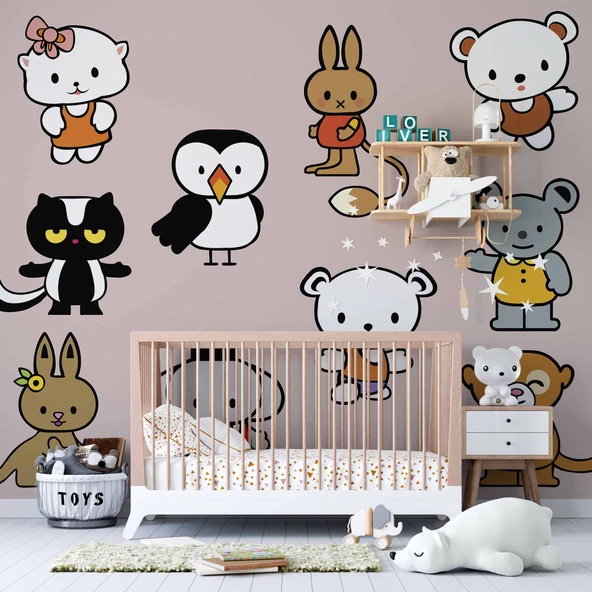 Minik Dostlar Çocuk Odası Duvar Kağıdı Baskı - Resim 3