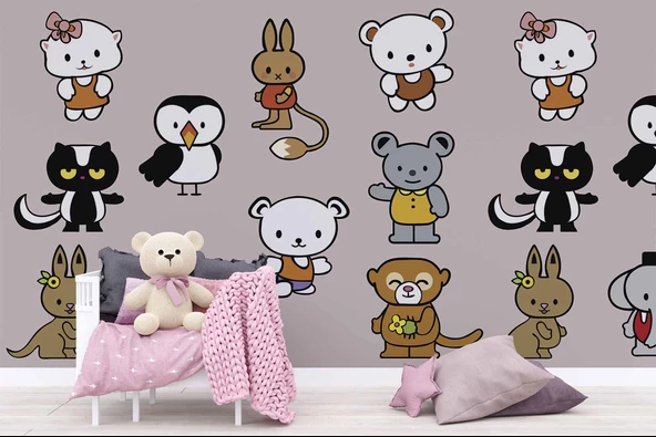 Minik Dostlar Çocuk Odası Duvar Kağıdı Baskı - Resim 5