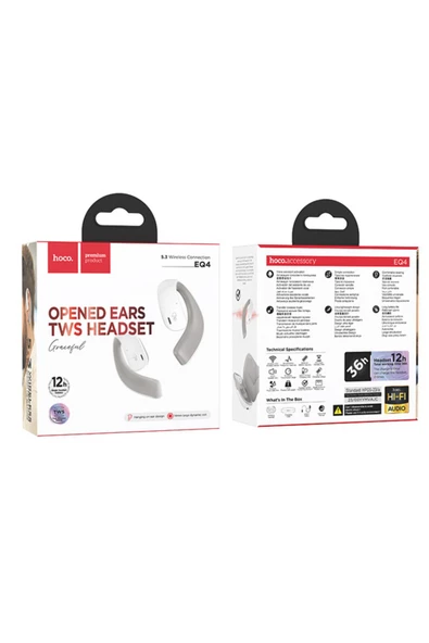 Hoco EQ4 TWS Fully Open Kablosuz Bluetooth 5.3 Açık Kulaklık BEYAZ - 7