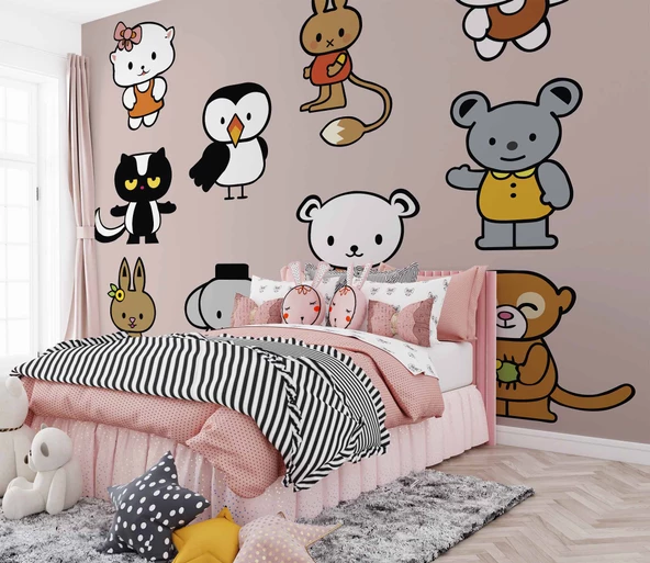 Minik Dostlar Çocuk Odası Duvar Kağıdı Baskı - Resim 2