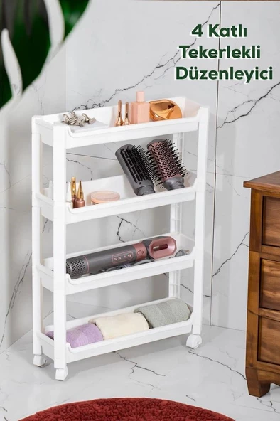 Sev Plastik 4 Katlı Tekerlekli Diktördgen Organizetör Raf Beyaz - 2