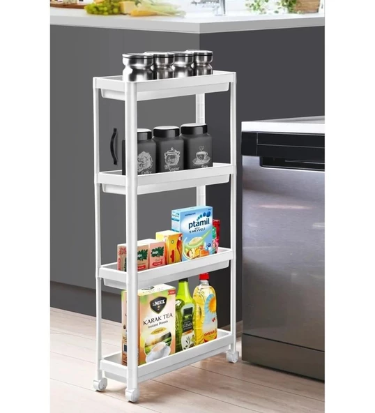 Sev Plastik 4 Katlı Tekerlekli Diktördgen Organizetör Raf Beyaz - 3