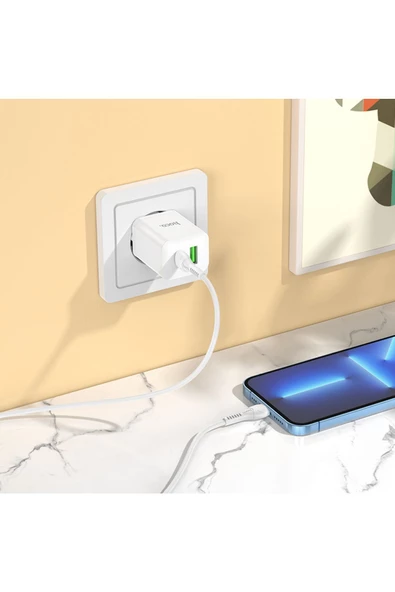 Hoco N28 Founder, tek Type-C 20W ve tek USB-A 18W Portlu Şarj Adaptörü - Premium Product - 6