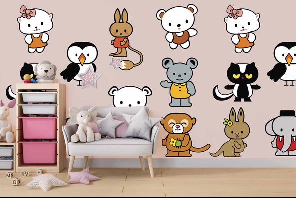Minik Dostlar Çocuk Odası Duvar Kağıdı Baskı - Resim 4