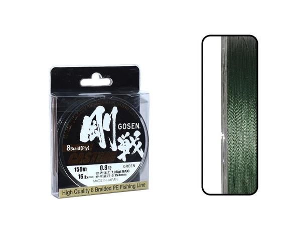 Gosen W8 Casting 0.187 mm 150m Yeşil PE 8 Örgü Spin İp Misina 11.4kg Çeker - Resim 2