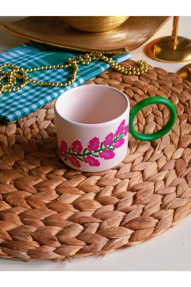 Anneler Günü Özel El Yapımı Pembe Işlemeli Çiçekli Kupa/150ml