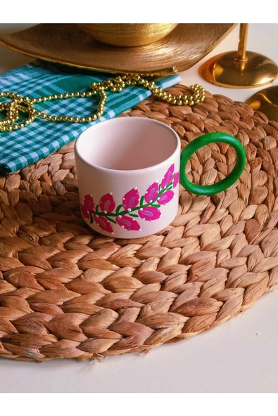 Anneler Günü Özel El Yapımı Pembe Işlemeli Çiçekli Kupa/150ml - Resim 4