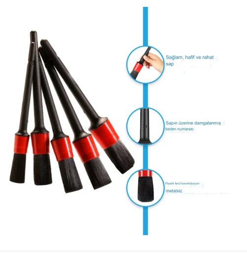 Araç içi Konsol, Havalandırma, Jant, Klima, Ön Izgara, Klavye Vb. Detaylı Temizlik 5 Li Fırça Seti - 4