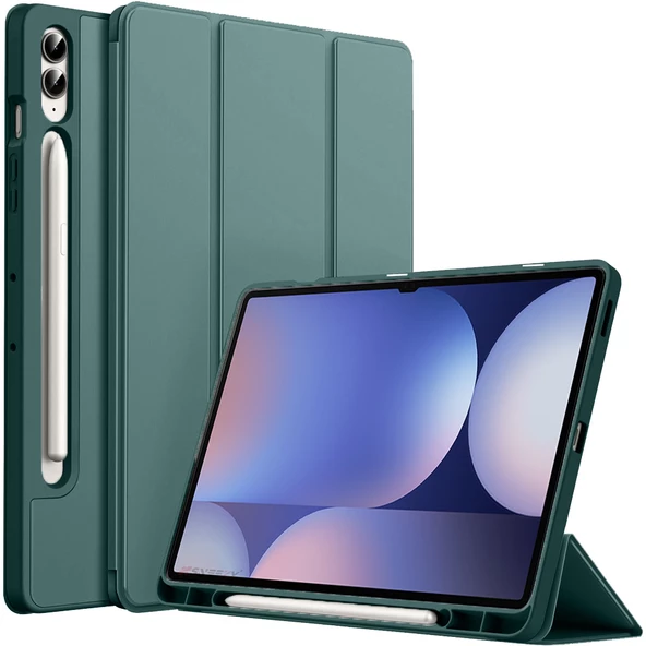 Samsung Galaxy Tab S10 Plus X820 12.4 İnç Kılıf Premium Silikon Kalem Bölmeli Smart Case - 6