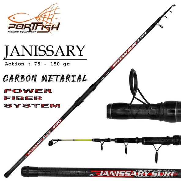 Portfish Janissary 300 cm 75-150g Atarlı Karbon Teleskopik Olta Kamışı