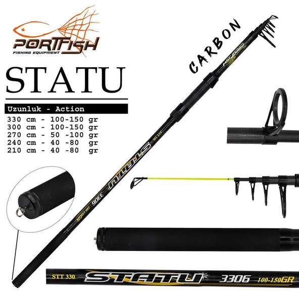 Portfish Statu 300 cm 40-80g Atarlı Fiber Teleskopik Olta Kamışı
