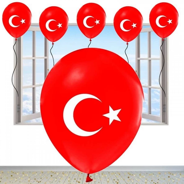 YÜKSEK KALİTE 25 ADET TÜRK BAYRAKLI BALON KIRMIZI BAYRAKLI BALON HELYUM GAZI UYUMLUDUR İTALYAN MALI ürün görseli