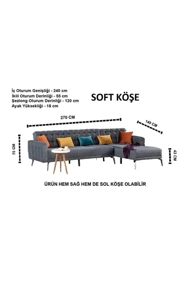 nikshop Bonn Yataklı Köşe Koltuk Takımı - Gri - 6