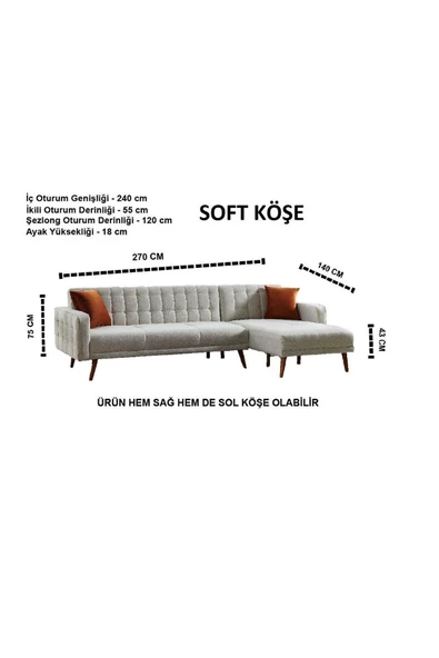 nikshop Soft Yataklı Köşe Koltuk Takımı - Bej - 7