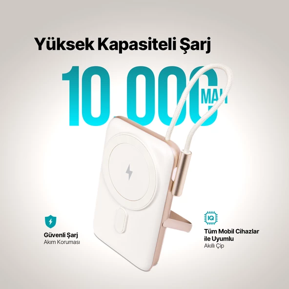 ttec ReCharger Pro M LCD 10.000mAh MagSafe Uyumlu PD 20W USB-C Dahili Kablolu Stantlı Taşınabilir Hı - 2
