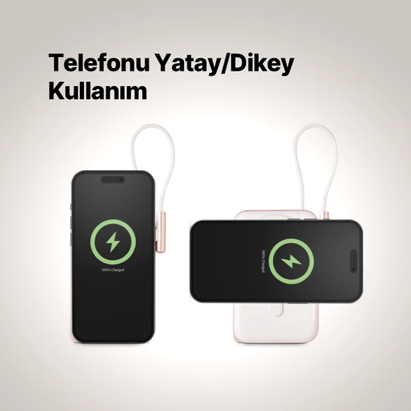 ttec ReCharger Pro M LCD 10.000mAh MagSafe Uyumlu PD 20W USB-C Dahili Kablolu Stantlı Taşınabilir Hı - 7