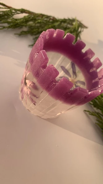 Şeffaf Mor Renkli Kurutulmuş Mor Bodrum Papatyalı Tırtıklı Sukulent Epoksi Saksı El Yapımı Hediyelik - 5