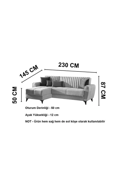 nikshop Nice Yataklı Köşe Koltuk Takımı - Gri - 7