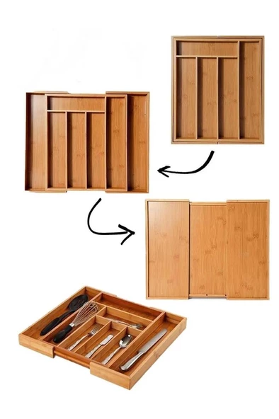 Kapris Ayarlanabilir Çekmece İçi Bambu Kaşıklık Organizer KAP-1441 - 5