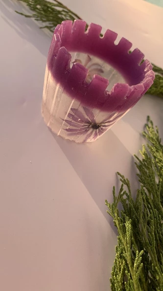 Şeffaf Mor Renkli Kurutulmuş Mor Bodrum Papatyalı Tırtıklı Sukulent Epoksi Saksı El Yapımı Hediyelik - 7