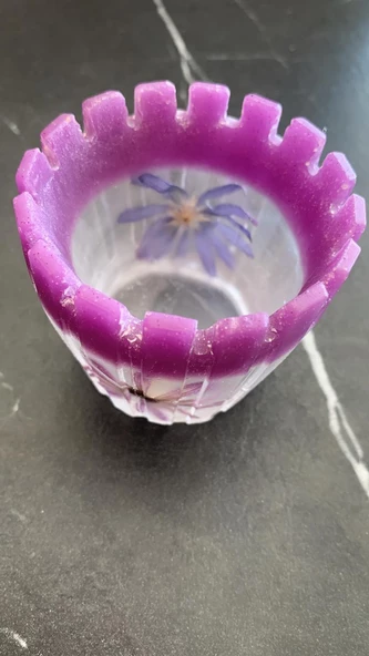 Şeffaf Mor Renkli Kurutulmuş Mor Bodrum Papatyalı Tırtıklı Sukulent Epoksi Saksı El Yapımı Hediyelik - 4