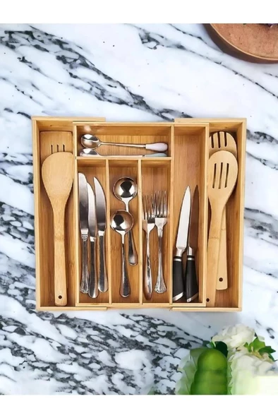 Kapris Ayarlanabilir Çekmece İçi Bambu Kaşıklık Organizer KAP-1441 - 6