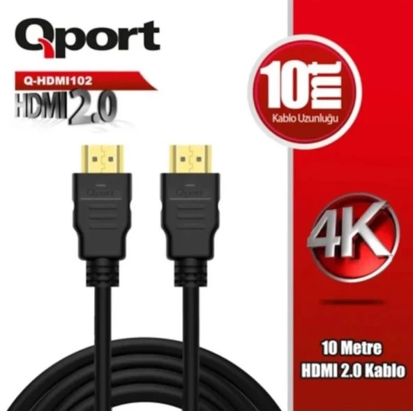 QPORT Q-HDMI102 10 METRE 2.0V 4K 60HZ ALTIN UÇLU 10M HDMI KABLO