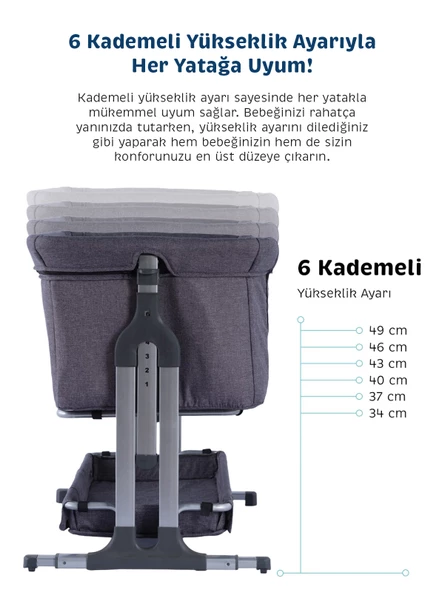 Baby Storch - Sallanabilir Anne Yanı Portatif Beşik - Yükseklik Ayarlı, Cibinlik ve Tekerlekli - 7