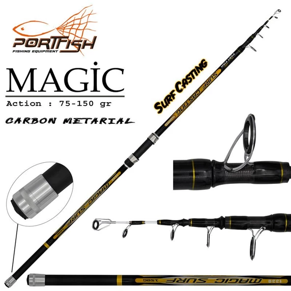 Portfish Magic 350 cm 75-150g Atarlı Karbon Teleskopik Olta Kamışı