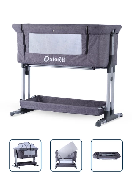 Baby Storch - Sallanabilir Anne Yanı Portatif Beşik - Yükseklik Ayarlı, Cibinlik ve Tekerlekli
