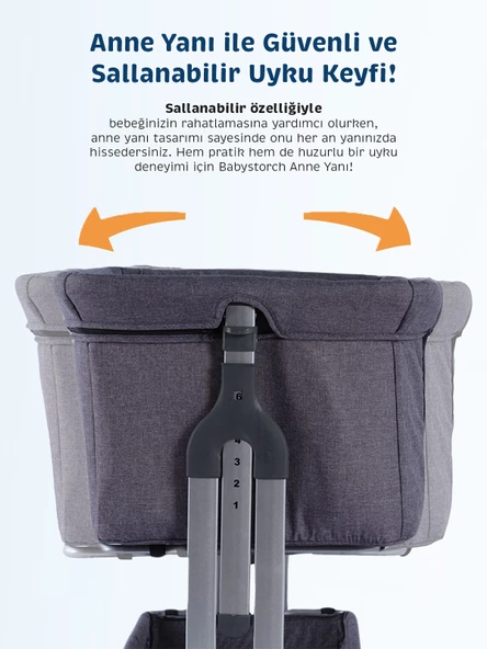 Baby Storch - Sallanabilir Anne Yanı Portatif Beşik - Yükseklik Ayarlı, Cibinlik ve Tekerlekli - 5