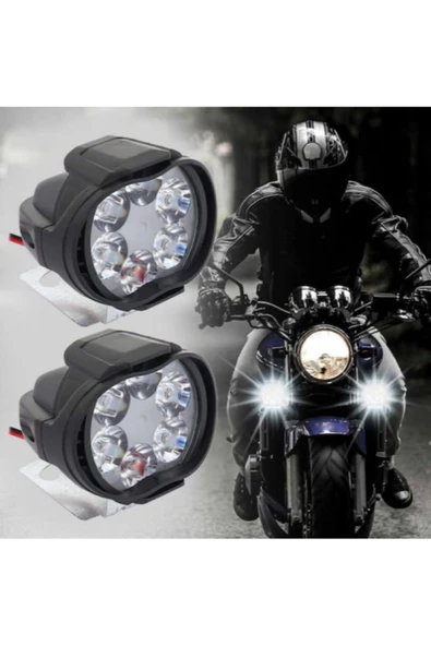 2 Adet Motosiklet Scooter Led Sis Farı Çakar Ve Sabit Mod 6 Ledli