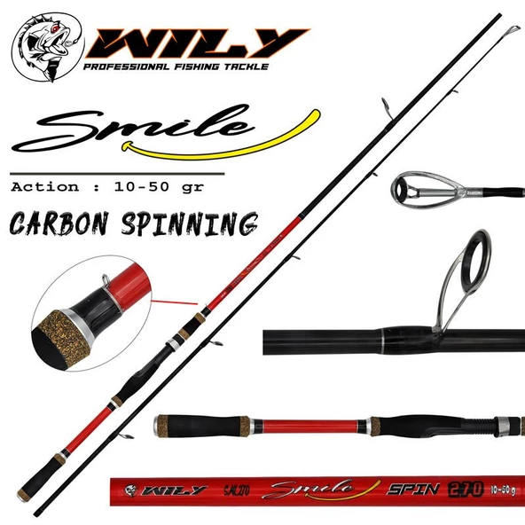 Wily Smile 240 cm 10-50g Atarlı Karbon Spin Olta Kamışı