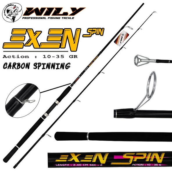 Wily Exen 240 cm 10-35g Atarlı Karbon Spin Olta Kamışı