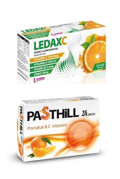 PASTHİLL Ledax C Vıtamın 1000 Mg 30 Saşe Ve Ledapharma Portakal 24 Adet Boğaz Pastil