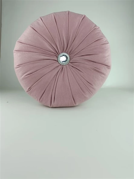 Mrs.Gugar Lux Kadife Yuvarlak Taşlı Yastık Gül Kurusu ürün görseli