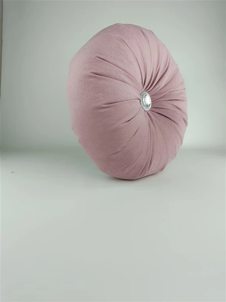 Mrs.Gugar Lux Kadife Yuvarlak Taşlı Yastık Gül Kurusu - Resim 2