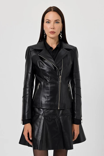 Diana Siyah Kadın Deri Mont