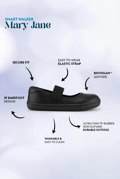 Smart Walker Mary Jane Havalı Siyah Barefoot Kız Babet Ayakkabı - 3