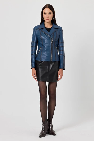 Diana Mavi Kadın Deri Mont - 3