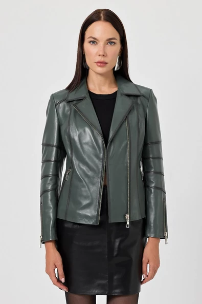Diana Yeşil Kadın Deri Mont - 2